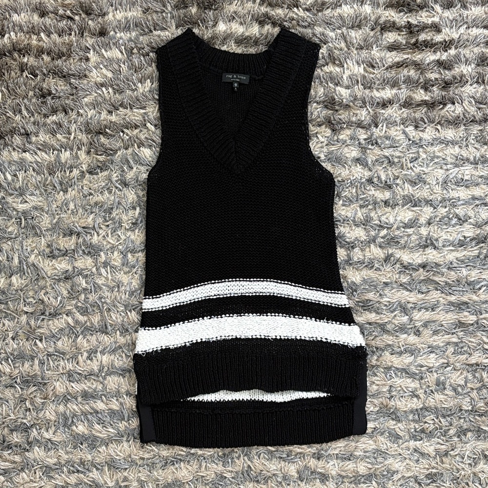 Nwot! Rag & Bone V-Neck High-Low Sweater Vest In Black And White, Size Xs